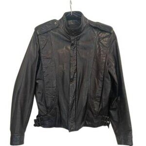 Wilsons Black Leather Moto Jacket Size 40 – Vintage Biker Style, Adjustable Wais